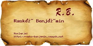 Raskó Benjámin névjegykártya